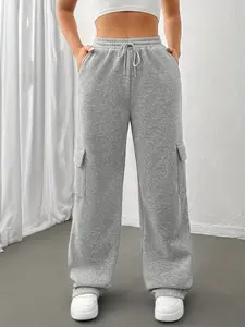 Women's Fall Winter Multi-Pocket Straight Leg Work Pants, Y2K Sports Joggers, Sweatpants, Casual Simple Streetwear for Daily Outdoor Activities