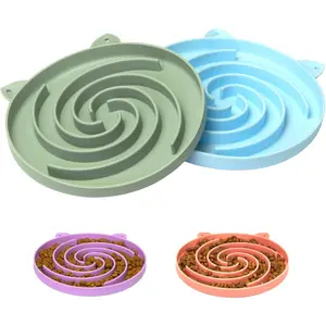 Slow Feeder Cat Bowl, Easy to Clean Silicone Bowl, Ideal for Dry and Wet Food (Green and Blue)