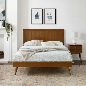 Modway Alana Twin Wood Platform Bed With Splayed Legs in Walnut