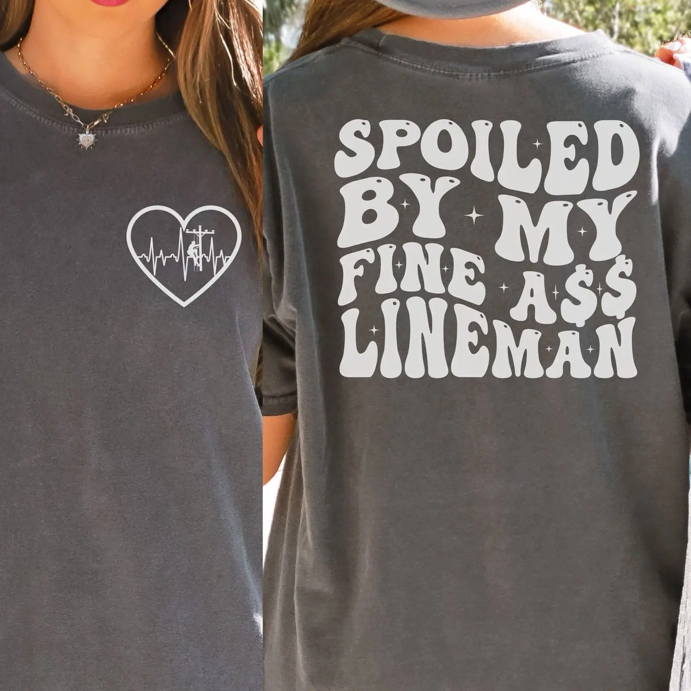Lineman Wife T-Shirt, Line Wife Comfort Colors T-Shirt, Journeyman Lineman Wife Gift, Lineman Fiancée, Spoiled by My Fine Ass Lineman Tee