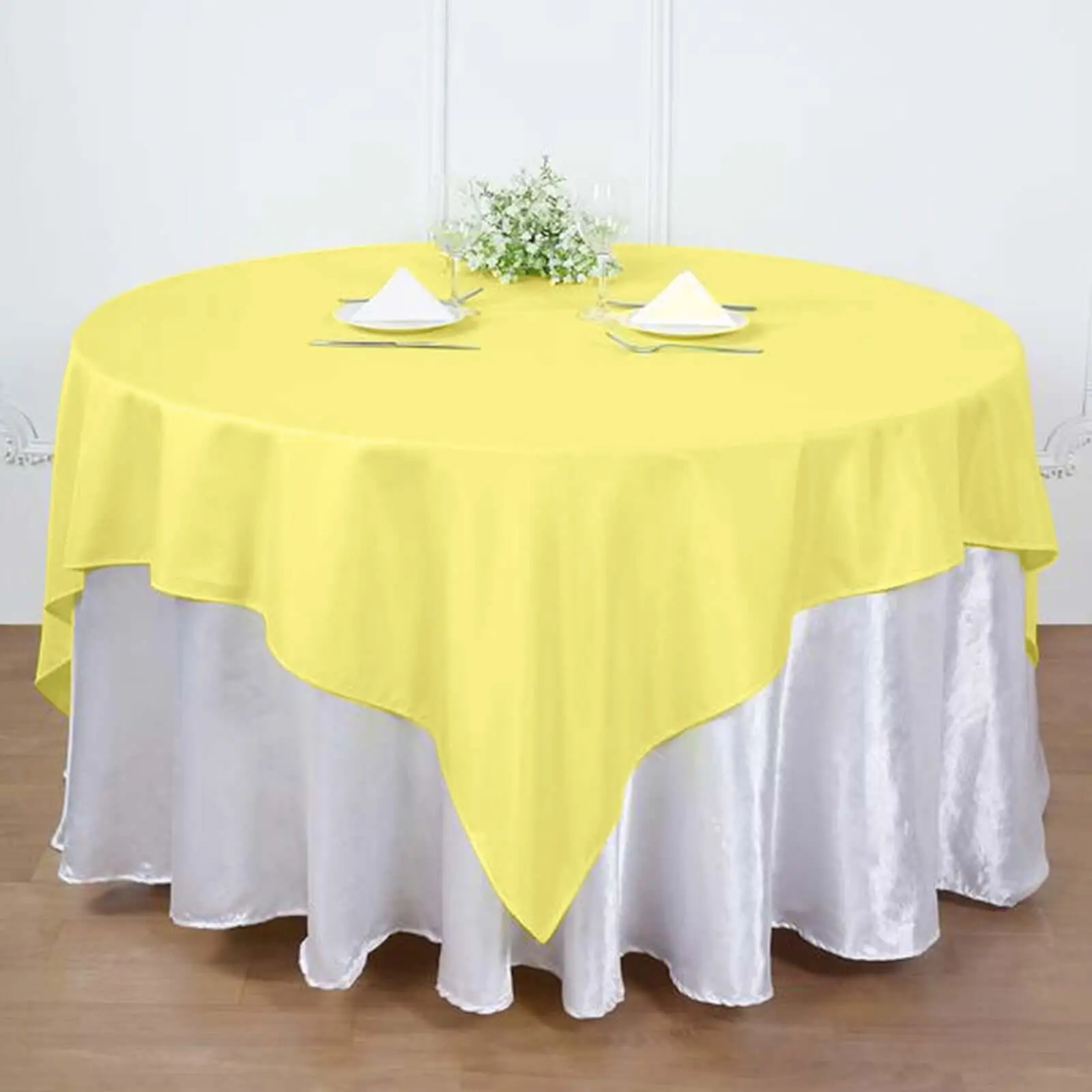 Polyester Square Table Overlay 54"x54" Yellow - Wrinkle-Resistant Table Topper