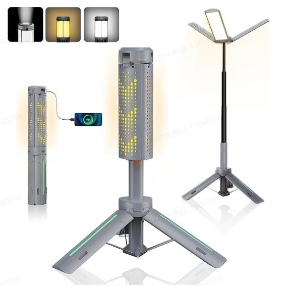 Rechargeable 8000mAh Retractable Camping Light, High Lumen Work Light with 3 Adjustable LED Lamp Heads and Dimmable Brightness, Equipped with 3.4-Foot Tripod – Must-Have for Camping, Ideal for Garage Use, Emergencies, BBQs, Gatherings and Festival Gifts