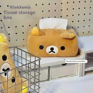 Cute Bear Plush Tissue Box Holder Easy Pull Paper Towel Organizer Cartoon Style Storage For Girls Home Kitchen Decor