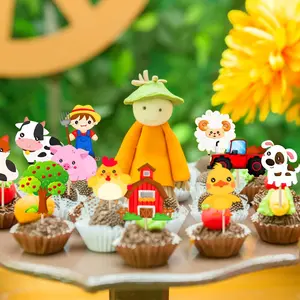 49 Pieces Farm Animal Cake Toppers Farm Theme Party Decorations Cute Farm Theme Animal Cupcake Topper Picks for Farm Party Favors Happy Birthday Decor Supplies