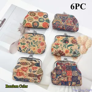 Retro Cork Coin Purse,Bohemian Ethnic Hand Clutch,Creative Clip Frame Mini Wallet,Soft Skin-friendly Portable Daily Pouch,Versatile Stylish Accessory Ideal For Shopping Date Outdoor Gathering Daily Casual Matching