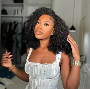 Bling Hair Half Wigs Human Hair Flip Over Afro Curly Wigs Kinky Curly Glueless Wear And Go Seamless Beginner Friendly 3 In 1 Half Wig