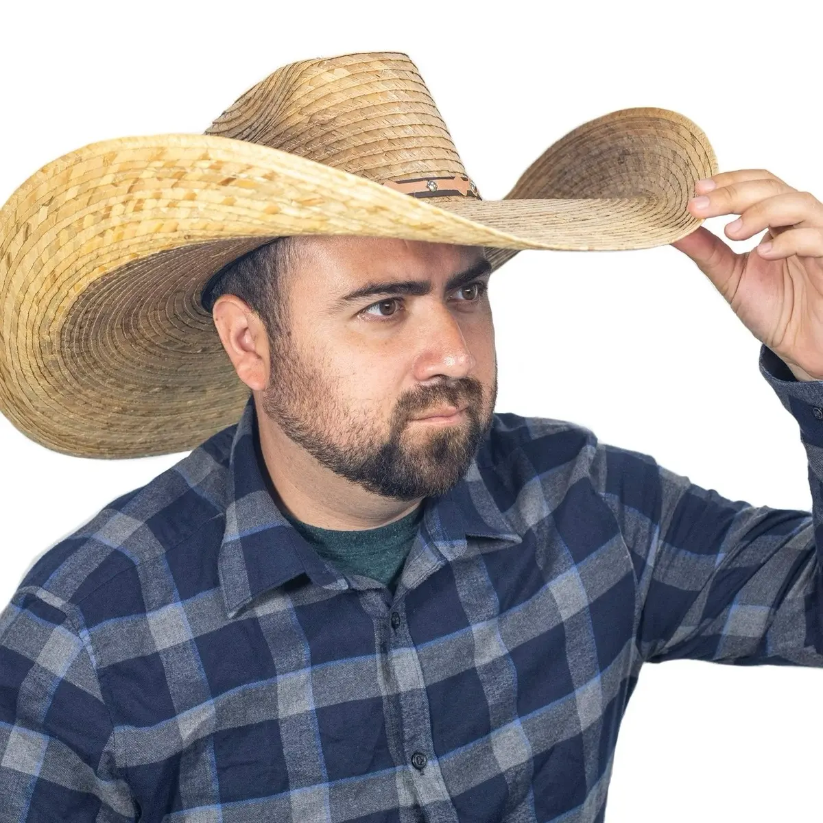 Mexart 1-Size Natural Dark Oversized Cowboy Wide-Brim Straw Sun Protection Hat - High-Quality Casual Palma Grande Obscuro Hat Handmade