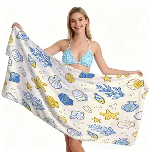 Watercolor Marine Life Beach Towel, Fresh Hand-painted Beach Design, Quick Dry Absorbent Soft Skin-friendly, Ideal for Summer Beach Vacation Pool Party Use