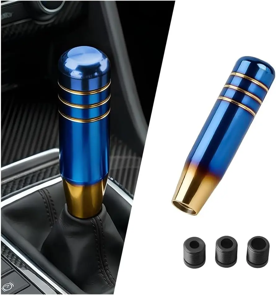 5" Aluminum Alloy Weighted Car Shifter Knob with 3 Adapters, Universal Fit Shifter Lever Handle for Most Manual/Auto Vehicles (Burnt Blue)