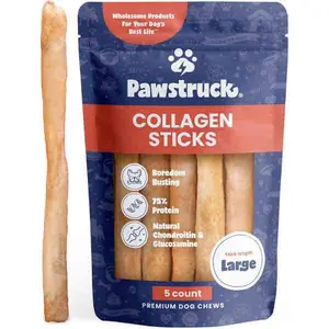 Pawstruck Natural Large 12" Beef Collagen Sticks for Dogs Long Lasting Rawhide Alternative High Protein Treats with Chondroitin & Glucosamine 5 Pack