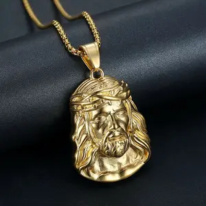 Stainless Steel Titanium Hip Hop God Jesus Pendant Collar Chains Necklace for Men Women Christian Couple Gift Fashion Jewelry