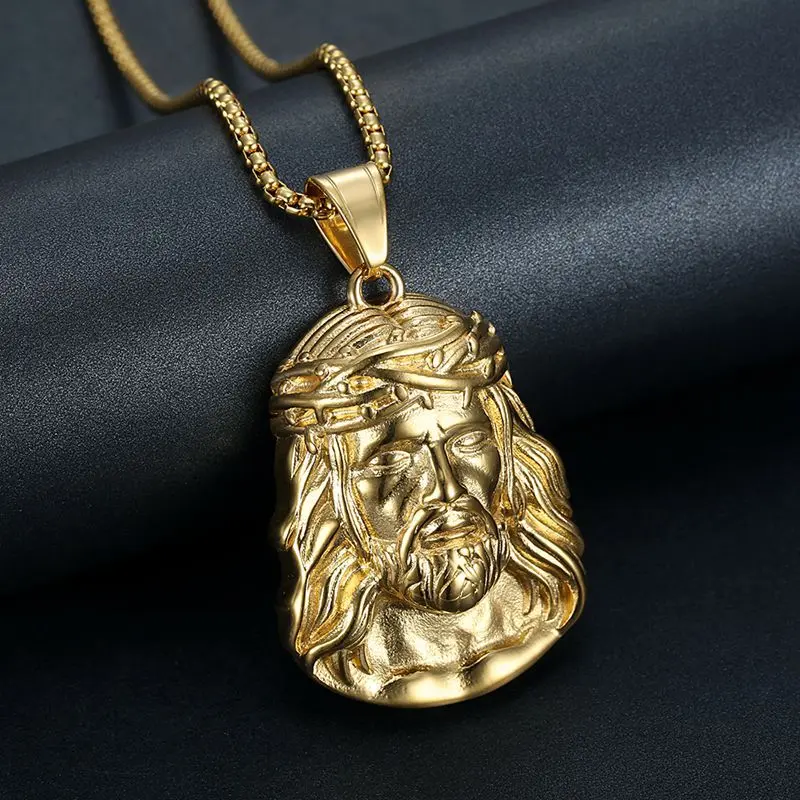 Stainless Steel Titanium Hip Hop God Jesus Pendant Collar Chains Necklace for Men Women Christian Couple Gift Fashion Jewelry