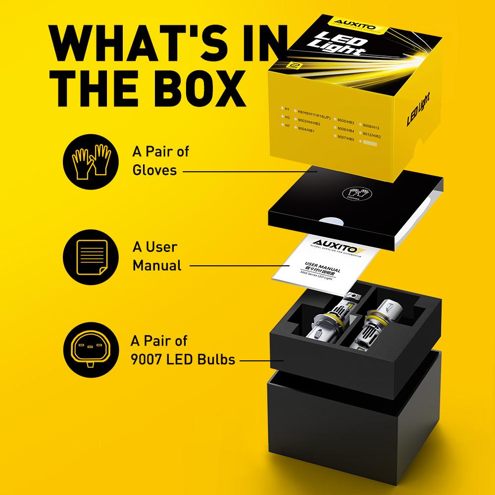 AUXITO 2026 Latest 9007 Headlight Bulbs,48000 6500K Cool White 800% Brighter, HB5 Light Bulbs for Fog Light, Non-polarity, Plug and Play, Pack of 2