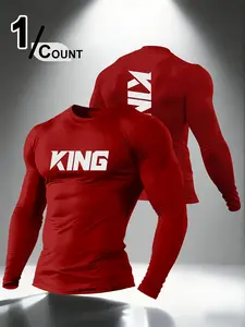 Men's Letter King Print Long Sleeve Top, Soft Comfortable Casual Spring & Fall Shirt, Perfect for Home All-Day Wear