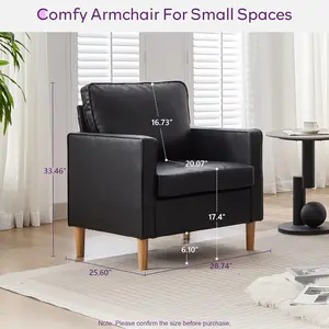 57" Small Black Faux Leather Sofa Couches, 3 Piece Living Room Set, Mid-Century Modern Tufted Comfy Loveseat, 2 Seater Office Couch Love Seat for Small Space Bedroom Drom Apartment