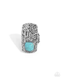 Desert Landscape - Blue Turquoise Stone Cactus Moon Western Silver Ring - Paparazzi