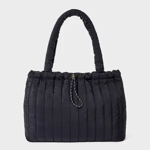 Quilted Drawstring Tote Handbag - Universal Thread Black