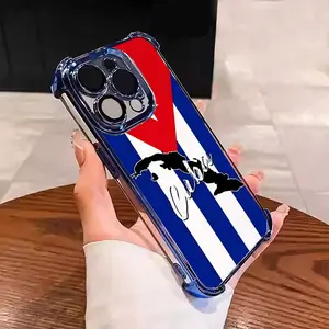 Cuban Flag Pattern Classic Blue White Striped Design Suitable for Aesthetic Electroplated TPU Casing For iphone 17 16 15 14 13 12 11 X XS PRO PLUS MAX AIR Samsung S25 S24 S23 Four Corners Anti-Fall Transparent Casual Soft Silicone Phone Cases  L1802