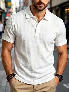 2026 Men's Summer Textured Retro White Men's Short Sleeve, Versatile Knitted Menswear Polo Shirt, Men's Street Casual Sports Style Short Sleeve Top, Moisture wicking, Men's Summer Commuting Wear, Very Suitable for Street and Business Casual Wear
