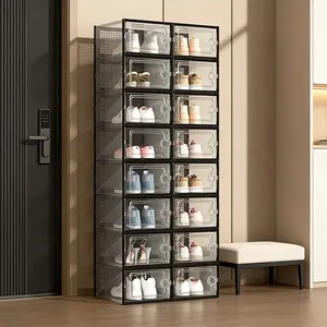 12 Pack Clear Plastic Shoe Boxes Stackable Shoe Storage Organizer for Closet Display Storage Rack