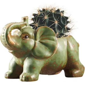 Small Ceramic Planter Pot, 4.3"  Bronze  Planters Ceramic Flowerpot Succulent Pots Cactus Pot for Office  Desktop Decor -  Not Included (Pleasant Elephant)