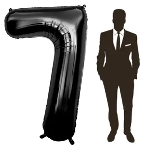60 Inch Black Number Balloon Large Foil Number Balloons With Base, 0-16 Big Number Balloons for Birthday Party Supplies Decorations