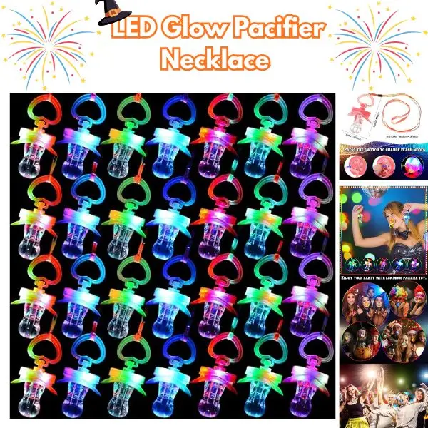 30 Pcs LED Glow Pacifier Necklace – Flashing Light-Up Rave Accessory for EDM Festivals, Halloween Parties, Concerts & Birthday Celebrations, Perfect Halloween Gift & Glow Party Favor
