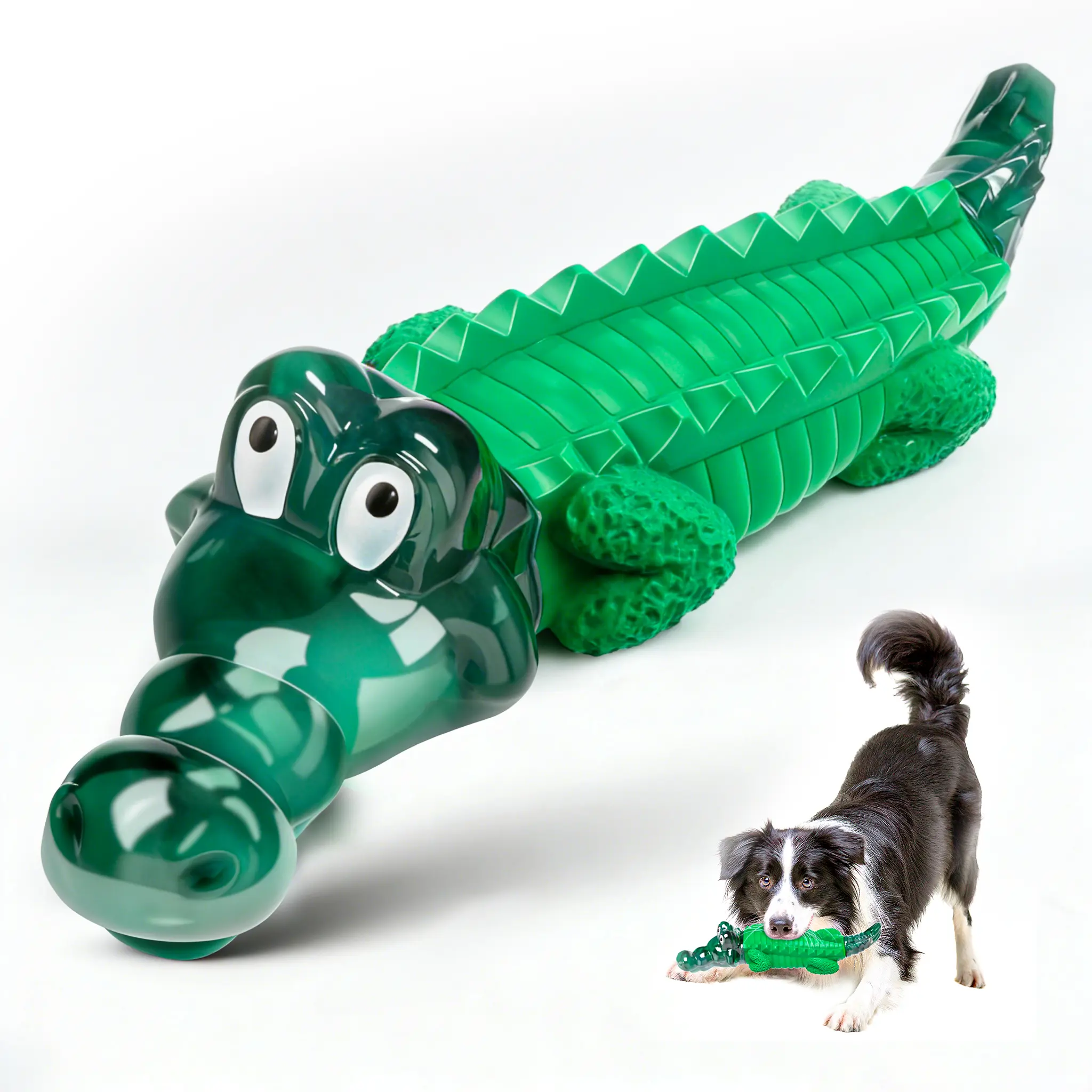 Fuufome Ultra-Rubber Hard Crocodile Chew Bone for Aggressive Chewers - Durable Dog Toy, Mouth Cleaning, Anxiety Relief for All Sizes & Breeds