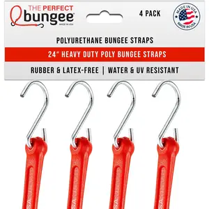 THE PERFECT BUNGEE 24" Heavy Duty Poly Tarp Strap Bungees Heavy Duty Premium Bungees with Triangulated Galvanized S-Hooks NO RUBBER UV STABLE MADE IN THE USA 4 Pack