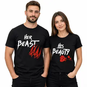Her Beast His Beauty Couple T-shirt for Women and Men Soft  Graphic Tops Ideal Valentine's Day Anniversary Gifts Made in USA - Piece, Womenswear, Streetwear  gift springglowup,summervibes