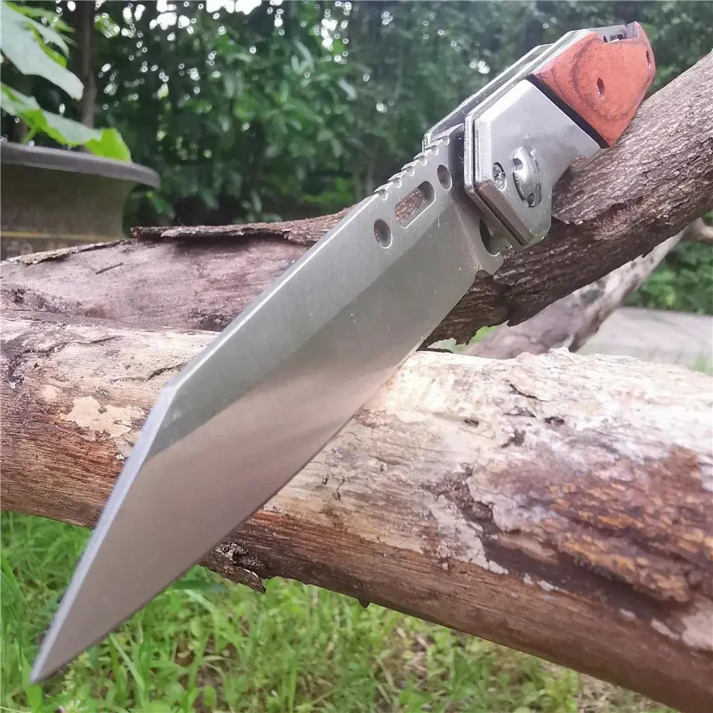 Premium Wood Handle EDC Knife - Compact Folding Design with Clip, Includes Cloth Bag. Perfect Gift for Men, Outdoor Survival & Camping Enthusiasts