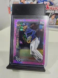Topps Junior Caminero Pink Holo Foil #477 2025 Series 2 Baseball Card Collectible Unique Design for Collectors and Fans