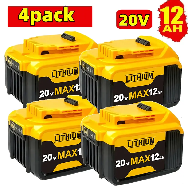 High Capacity Lithium Power Tool Batteries, 12.0Ah Replacement Battery Packs (1, 2, 4-Pack Options) for Dewalt 20V MAX XR Wireless Power Tools, High Capacity Batteries