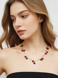 Boho Style Copper Metal Handmade Chain Necklace, Colorful Acrylic Beads Pendant, Elegant Choker for Women, Daily Wear Jewelry