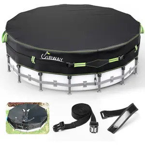 500D Pool Cover 15FT Round [2025 Upgraded Fabric] Solar Pool Covers for Above Ground Pools, New Super Windproof Gel-Coated Tarp Straps, Swimming Pool Covers with UV Protection