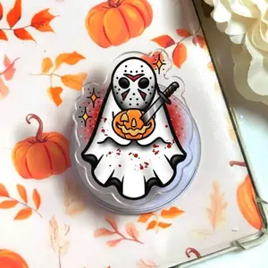 Spooky Cute Jason Ghost Phone Grip - Kawaii Horror Movie Phone Stand, Aesthetic Pumpkin Slasher Acrylic Socket for Women, Halloween Gift for Her