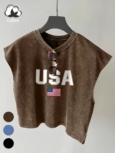 Men's Usa Flag Vintage Wash Sleeveless Top, American Flag Print, Soft Breathable, Street Style, Music Festivals, Summer Casual Wear