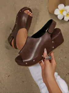 Women's Thick Sole Sandals, PU Leather Slides, Slip-On Large Size Summer Comfort Shoes, Casual Fashion Versatile Design for Daily Wear