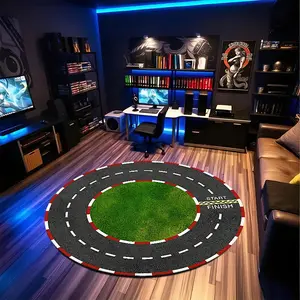 Racing Track Pattern Round Floor Mat, 1 Count Non-slip Soft Floor Carpet, Decorative Area Rug for Home Living Room Bedroom Hotel