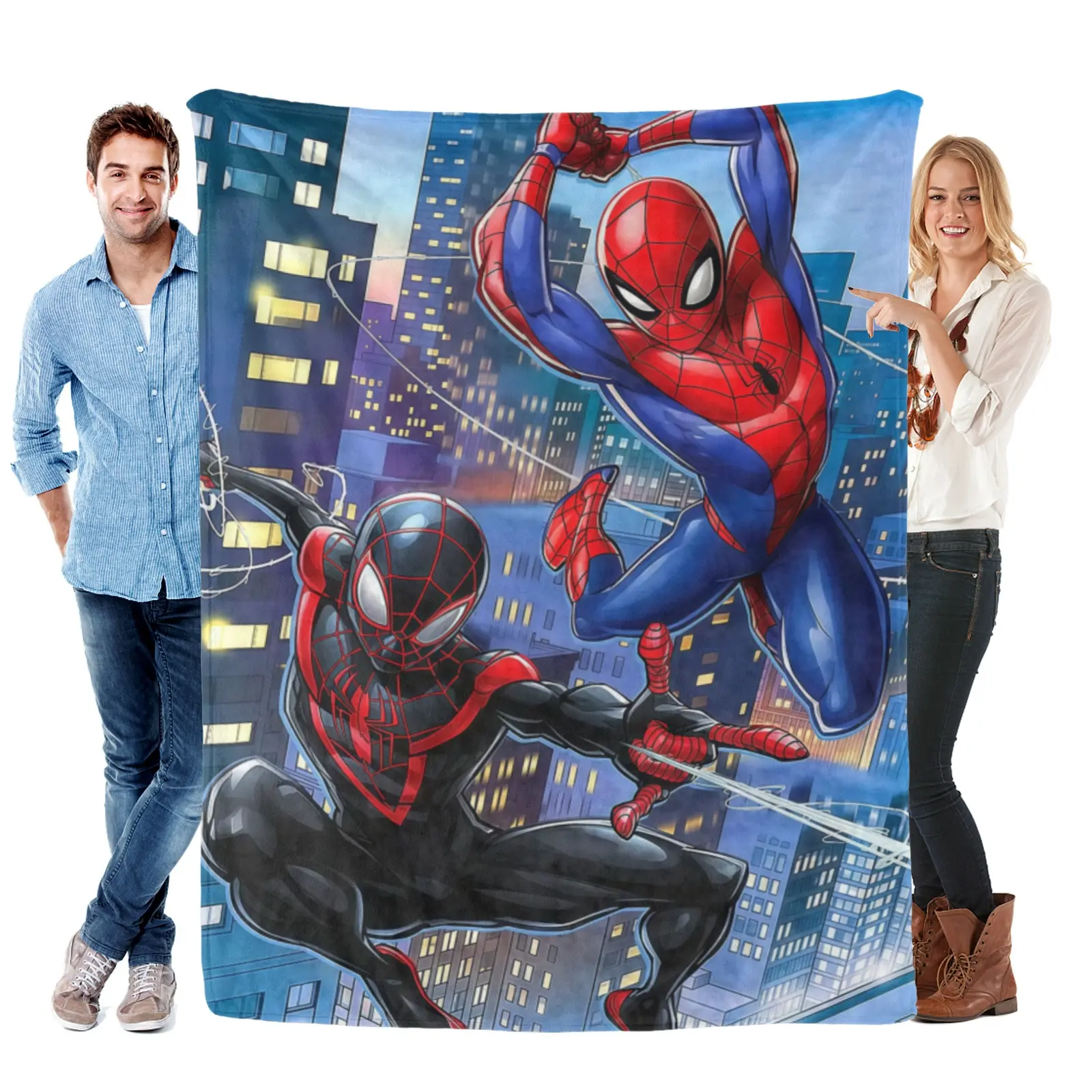 [SummerVibes] Marvel Peter Parker Miles Morales Into The Spider Verse Flannel Blanket, Large Ultra Soft Throw, Ideal For Cool Summer Nights