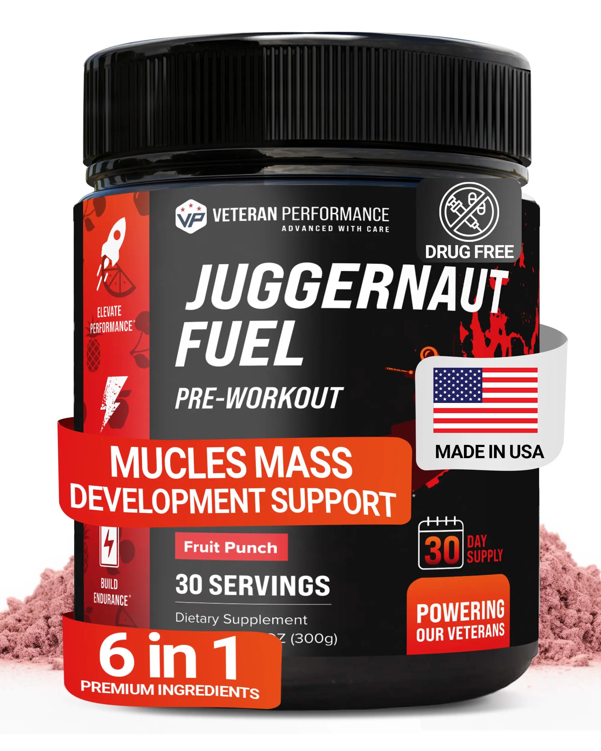 Juggernaut Fuel Pre-Workout Powder for Strength Energy & Endurance No Jitters No Sugar Clean Energy Boost Made in USA Fruit Punch 30 Servings - Supplement