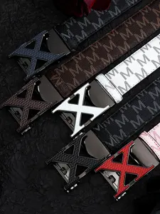 Trendy High-End Men's Leather Belt, Exquisite Belt with X Letter Buckle, M Letter Print Strap for Everyday Fashion, Versatile Waist Belt for All Seasons