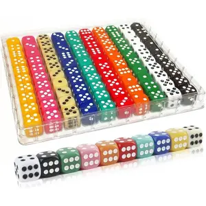 100 Pieces 16MM Dice Set, 6 Sided Standard Colored Dices with Portable Plastic Box, Opaque 10 Colors Game Dice for Board Games Parties Classroom Math Bulk Dice