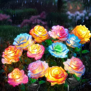 Solar Rose Lights Outdoor: IP65 Waterproof 7-Color Changing LED Flower Stakes for Garden Pathway Patio Lawn Decorative - Auto On Off 10H+ Lighting
