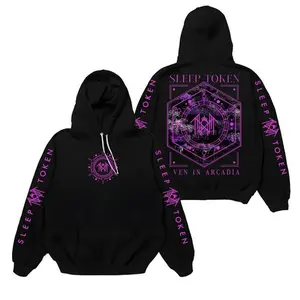 Sleep Token Band Hoodie – Pullover with Purple Arcadia Tour Graphic and Sleeve Logo Print, Warm Hooded Sweatshirt Style Top for Metal Fans