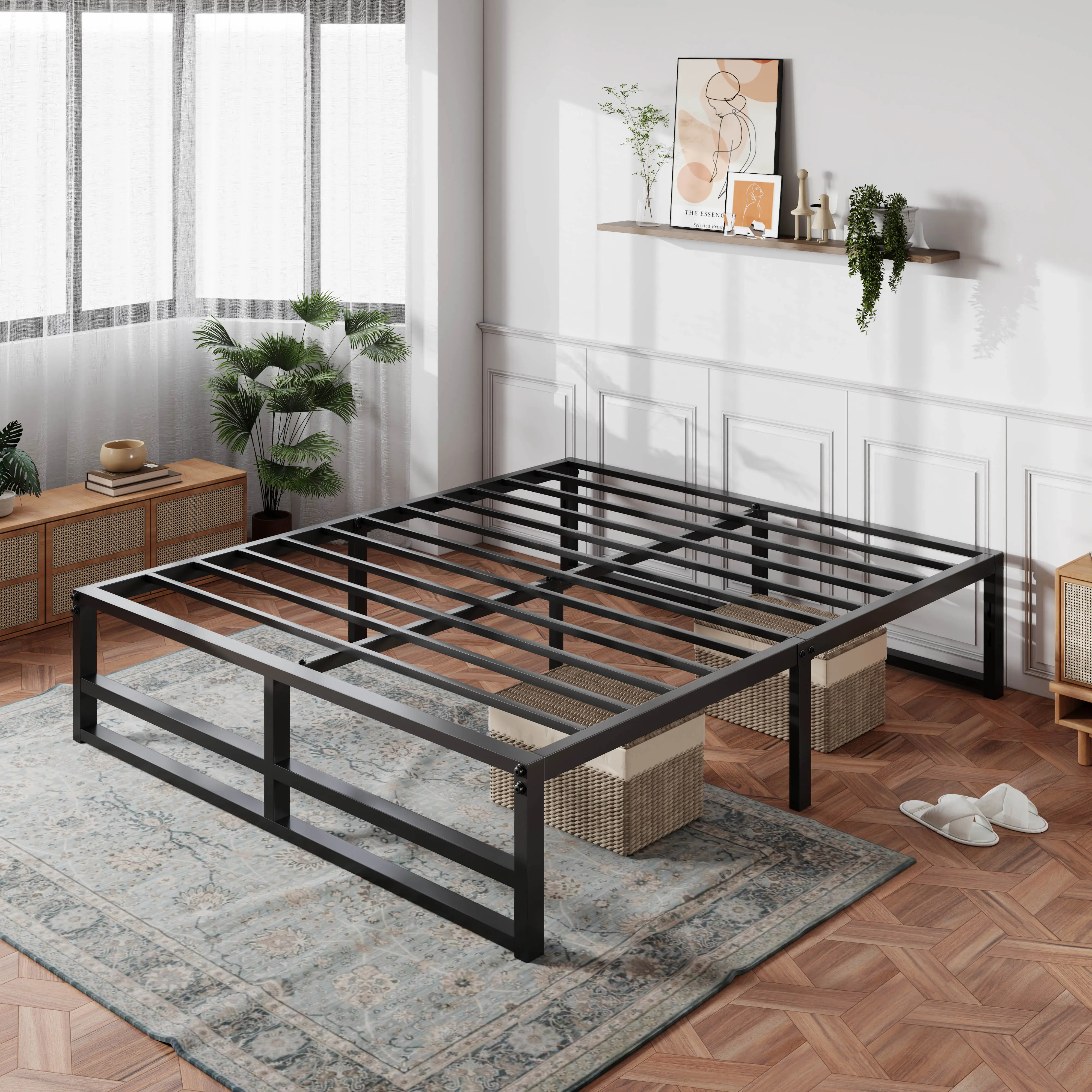 MUTICOR Basic Metal Bed Frame Twin /Full /Queen /King Size, 14 Inch High Under Bed Platform Storage Space【Frame Only No Mattress】Steel Slats Heavy Dut