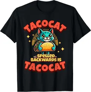 100% Cotton Retro Tacocat Spelled Backwards Is Taco Cat Tee, Cute Paws T-Shirt