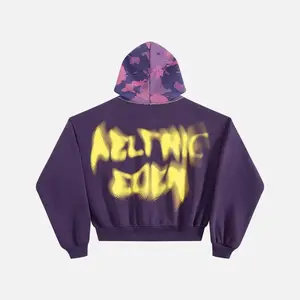 Aelfric Eden Boxy CAMO Hood Zip Up Hoodie Oversized Boxy Cropped Fit Camo Hood Blurred Gradient Back Print Full-Zip Closure Soft  Fabric Retro Streetwear Unisex Top