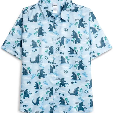 Godzilla Hawaiian Shirt, Family Hawaiian Button Down Shirt, Summer Hawaiian Shirt, Beach Trip Shirts, Beach Aloha Shirt for Men and Women, Casual Summer Vacation Shirt, Tropical Print Menswear Top S-5XL