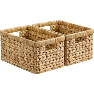 Wicker Basket, Baskets for Organizing, Storage Basket with Built-in Handles, Water Hyacinth Shelves (Medium 2-Pack, Natural Hyacinth)